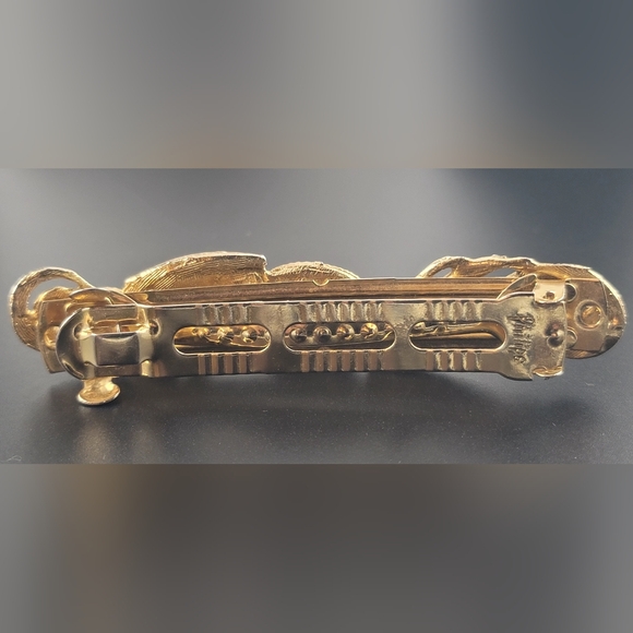Vintage NOS PHILIPS Barrette Hair Clip Gold Tone Ornate Metal With Pearl Accents - Picture 5 of 8